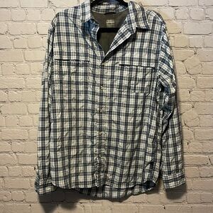 COLUMBIA Long Sleeved Shirt Omni-Dry Size Large Plaid Green White